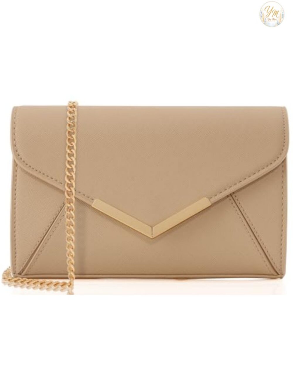 Faux Saffiano Leather Envelope Clutch Evening Bag with Chain Strap